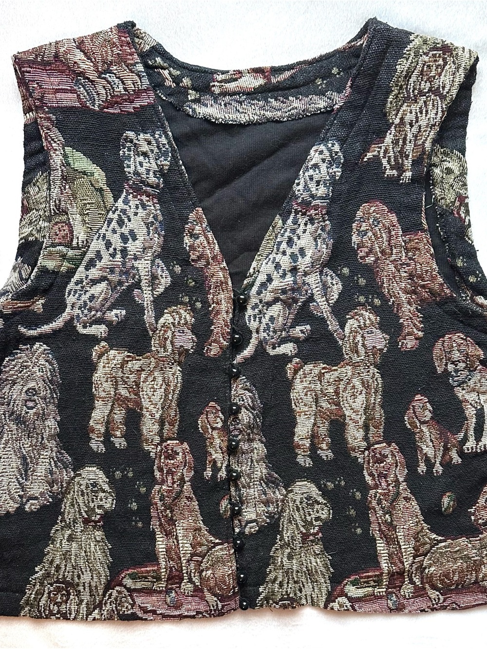 Vintage Woven Tapestry Dog Lover Breeds Vest L Dalmatian Poodle Lab Retriever